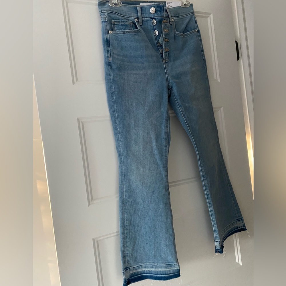 Petite let down hem button front high rise jeans